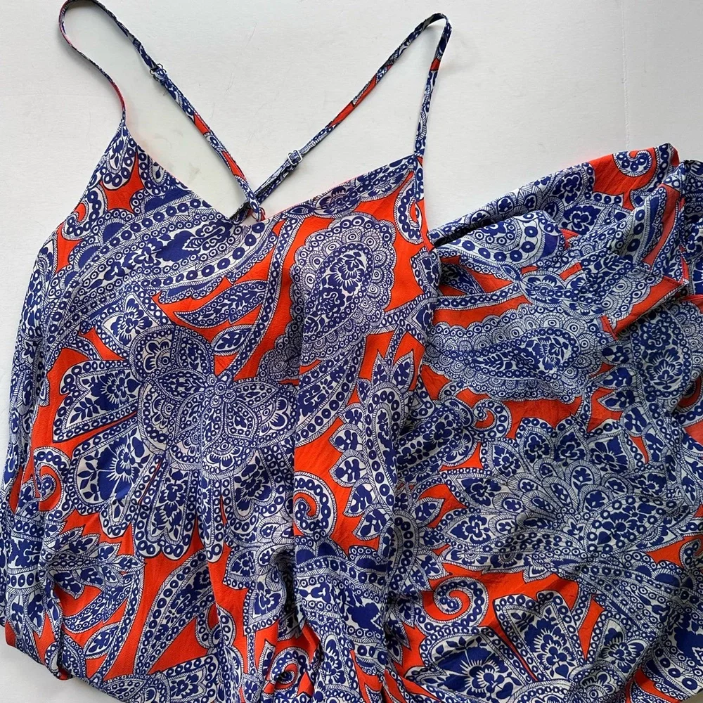 Trina Turk Alverta Silk Paisley Midi Dress Cobalt Blue and Orange Size 4